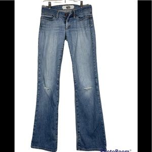 Indie low-rise boot cut distressed jean size 27